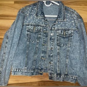 Custom Jean Jacket with pearl white Pearls
